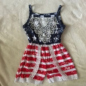Red, white and blue girls romper. Perfect for 4th of July!